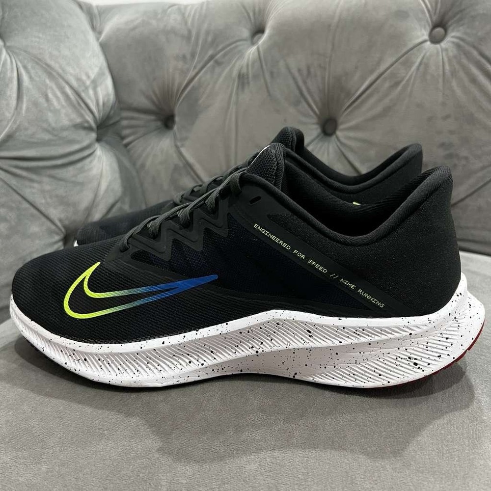 Nike Quest 3 Running Shoes Mens 10.5 Black Volt Blue DH0203-001 Athletic Sneaker